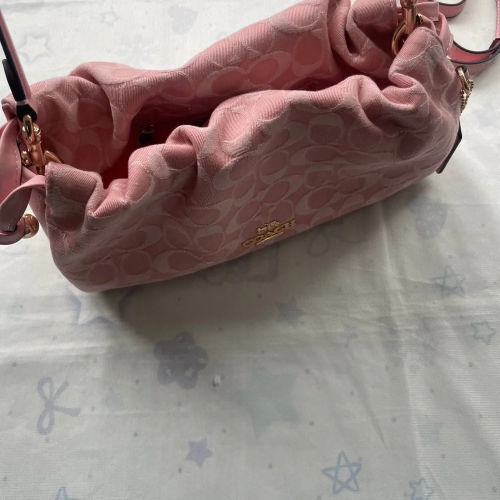 COACH Pink Signature Jacquard Shoulder Bag with Removable Strap